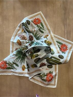 Brand New Silk Botanical Cactus Print Scarf